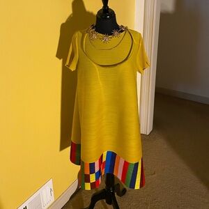 Bright Yellow Dress with Rainbow Hem